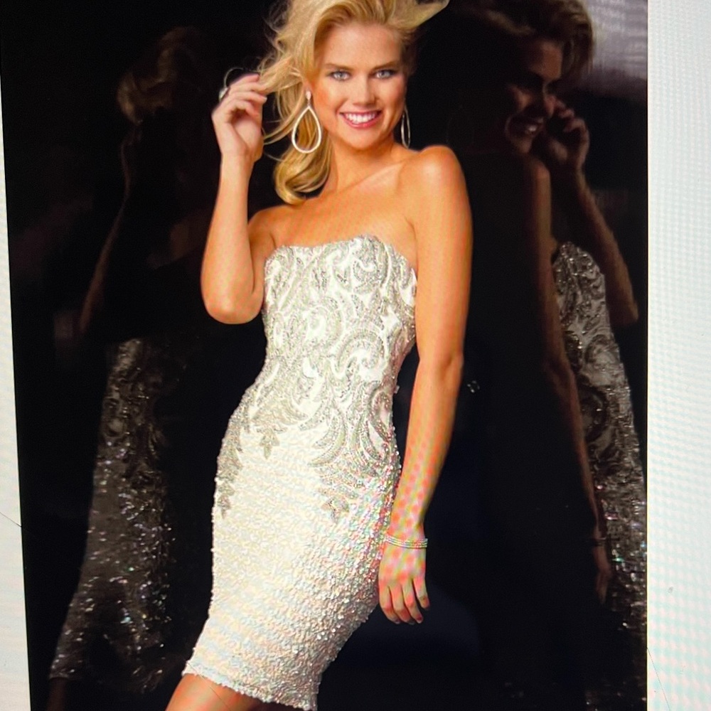 White and Silver Strapless Dress